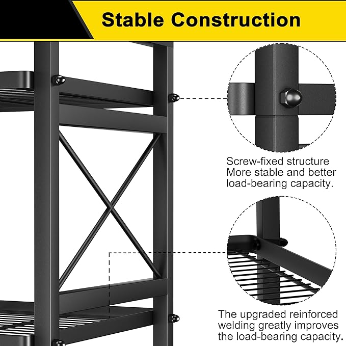 GIOTORENT Pantry Storage Shelves, 6-Tier Metal Storage Rack with X-Shaped Side Frame, Heavy-Duty Wire Shelf for Kitchen, Bathroom, Laundry Room, 120lb/Layer, Black Standing Shelves
