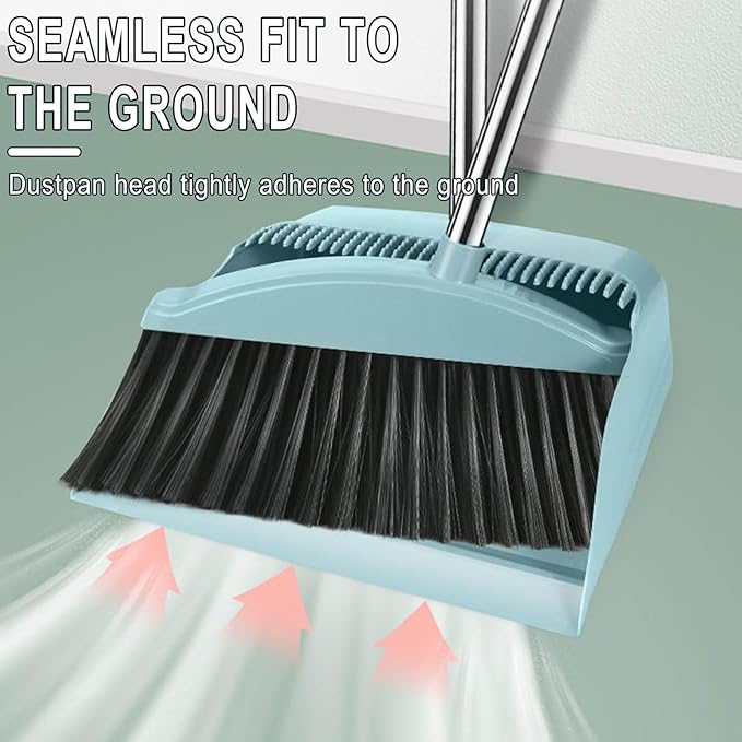 Broom and Dustpan Set with Wiper Long Handle Hand Broom for Home & Kitchen with Scraping Teeth and Scraper, Outdoor Broom Household Cleaning Tool Apartment Essentials Cute Stuff
