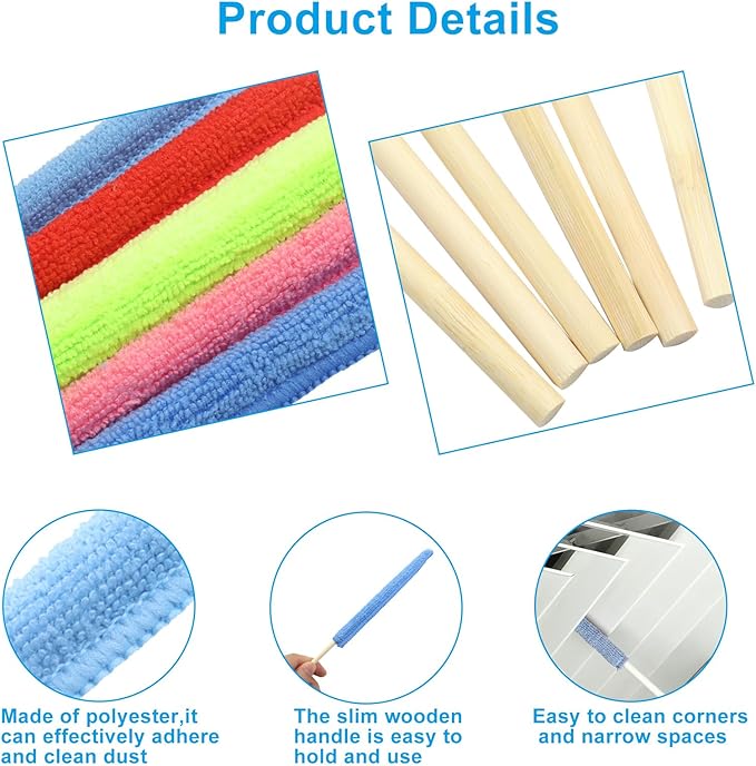 12 Pcs Microfiber Detail Duster Sticks, Mini Duster Crevice Cleaning Tool Kit for Car Air Vents, Home Blinds, Fans, Windows, Small Spaces, Gap Dust Cleaner