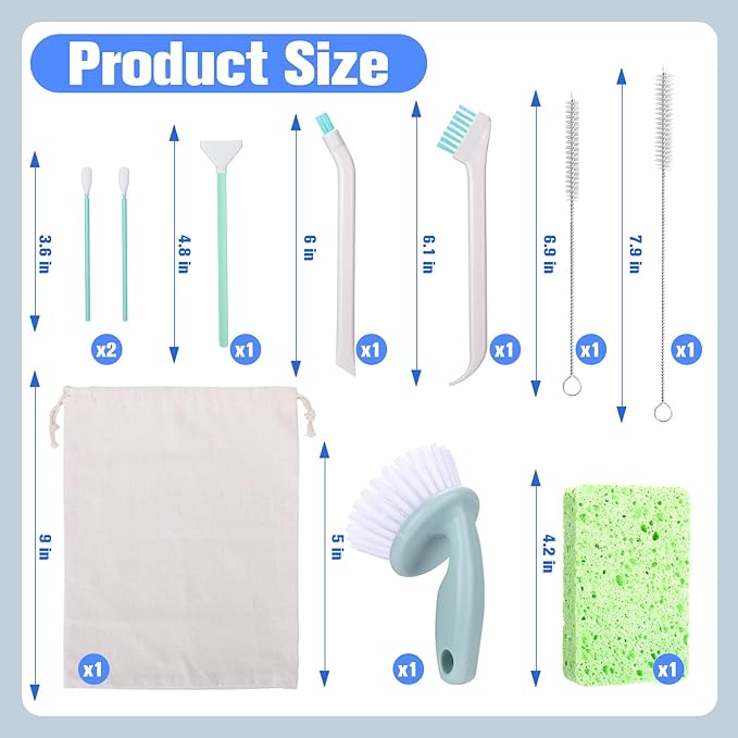 XANGNIER Water Fountain Cleaning Kit,Dog and Cat Water Fountain Cleaner Brushes Kits,Pet Drinking Dispenser Washing Kit with Sponge Wipe,Handle Brush,Crevice Brush,Cotton Swab,Storage Bag,10 Pcs
