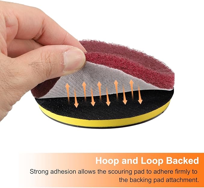 HARFINGTON 20pcs Scrubber Scouring Pads 400 Grits 2 Inch Drill Power Brush Hoop and Loop Surface Conditioning Disc Drill Scuffing Disc Scrub Pads for Home Kitchen Cleaning, Red