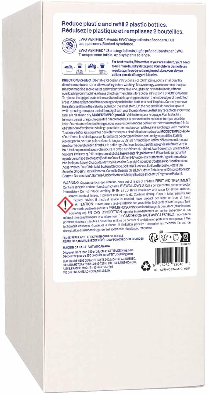 ATTITUDE Liquid Laundry Detergent Refill, EWG Verified, HE Compatible, Plant-Based & Vegan, Natural Laundry Soap, Summer Berries Scent, 80 Loads, 67.6 Fl Oz