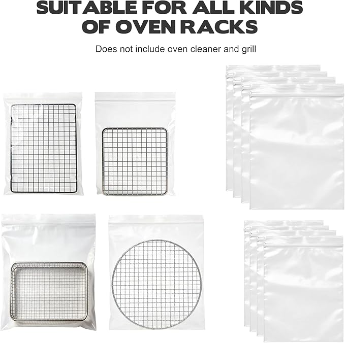 8 Pack Oven Rack Cleaning Bags, Thickened No Scrub Oven Rack Cleaning Bags Simple to Use Heavy Duty Reusable Leak-Resistant Bags for Deep Soaking Removable Metal Rack, Grill Grates, BBQ Racks