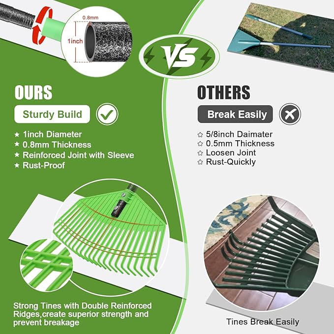 Lightweight Plastic Leaf Rake for Lawns - 16.5'' Wide Garden Rake for Leaves,Gentle on Lawn,65'' Adjustable for Women Seniors Kids,Outdoor Yard Rakes for Sweep Leaves,Grass, Pine Needle