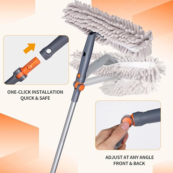 Squeegee Window Cleaner Set 2-in-1 Multi-Surface Cleaning Tool with Extendable Pole, Detachable Microfiber Cloths Bendable Head for Indoor & Outdoor Glass for Car Indoor Outdoor High Windows
