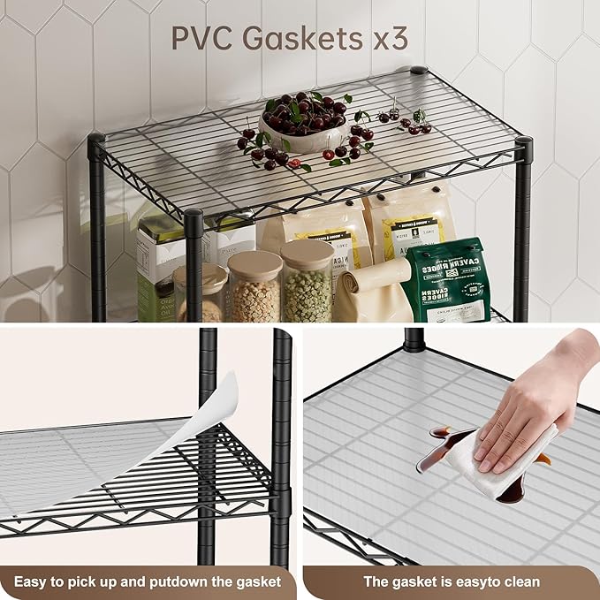 Golpart 5 Tier Shelves Storage Shelf Wire Closet Bathroom Organizers Metal Pantry Kitchen Garage Shelving Unit Laundry Room Organization Home Rack Net Basket Black with Wheels 14”D X 24”W X 61”H