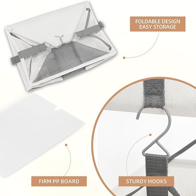 STORAGE MANIAC 2-Shelf Hanging Closet Organizer, Cloth Hanging Closet Shelf, Hanging Closets Baskets with Hooks for Dorm, Apt, Bedroom, College, Garment Rack, Wardrobe, Fabric with Mesh, Ivory