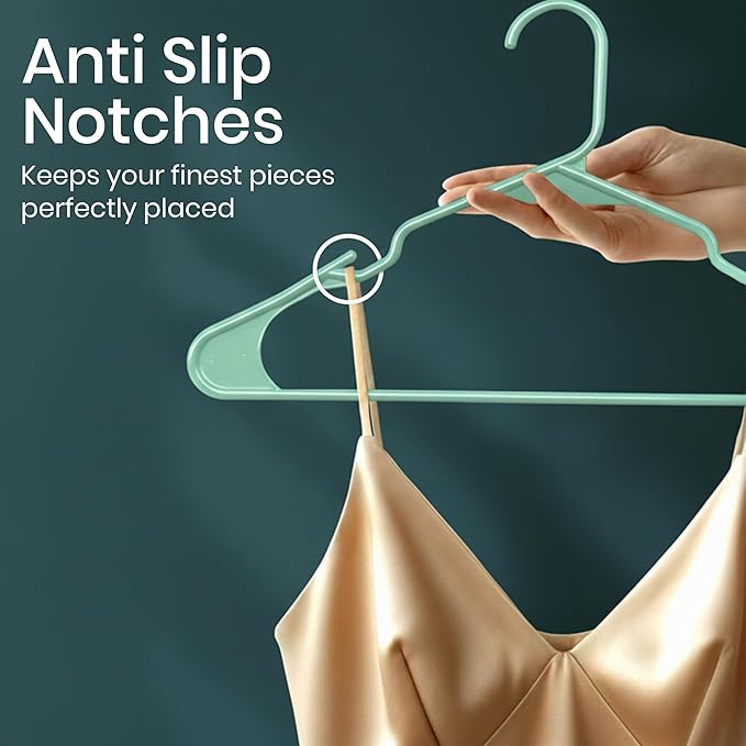 Utopia Home Plastic Hangers 50 Pack, Space Saving Plastic Clothes Hangers for Adults with Built-in Strap Hooks, Essential for Shirts, Pants, Skirts & Coats (Aqua)