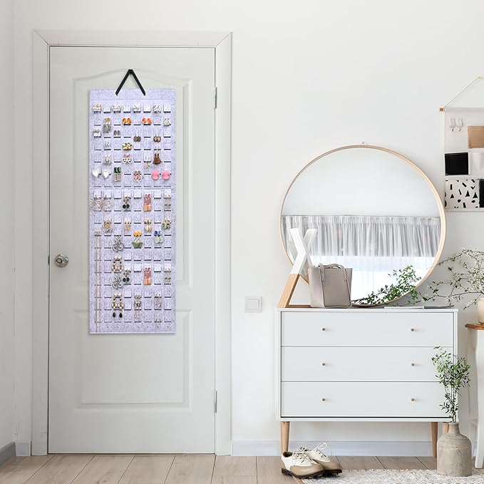 Lolalet Hanging Earring Holder Organizer with 20 Hooks for Women, Earring Organizer Wall Earrings Hanger Pierced Earring Storage, Felt Stud Earring Display, 608 Holes for Earrings- Grey, 1 Pack
