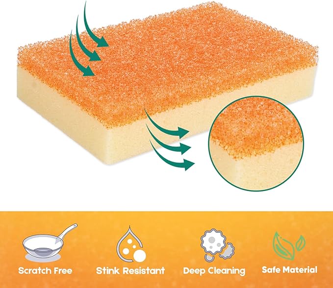 Scrub Sponge, Dual-Sided Temperature-Responsive Scrubber - Non-Scratch - Multipurpose Dish Sponges for Kitchens, Bathrooms, and Outdoor Use - 12 Pack