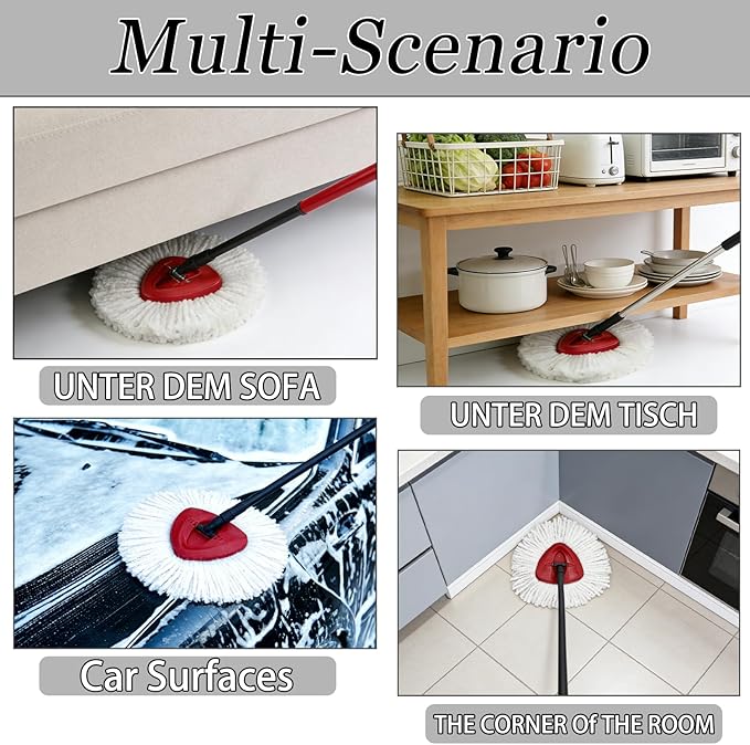 6Pcs Mop Heads Replacement,Spin Mop Replacement Head Compatible with Cedar Easywring 1-Tank System,Including 4 Spin mop Replacement Heads,2 Brush Head Machine Washable & Easy to Replace
