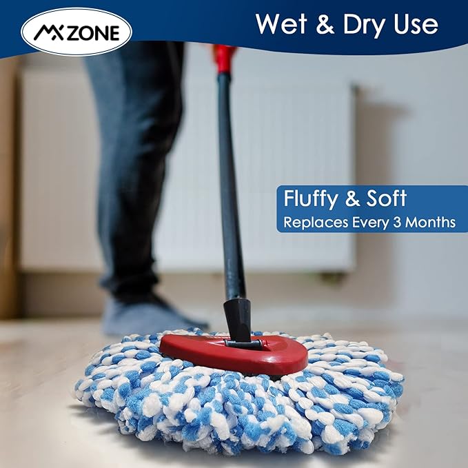 Spin Mop Head Replacement - 4 Pack Microfiber, Blue for O-Ceda Spinning Mop, EasyWring RinseClean, 2 Tank System Bucket