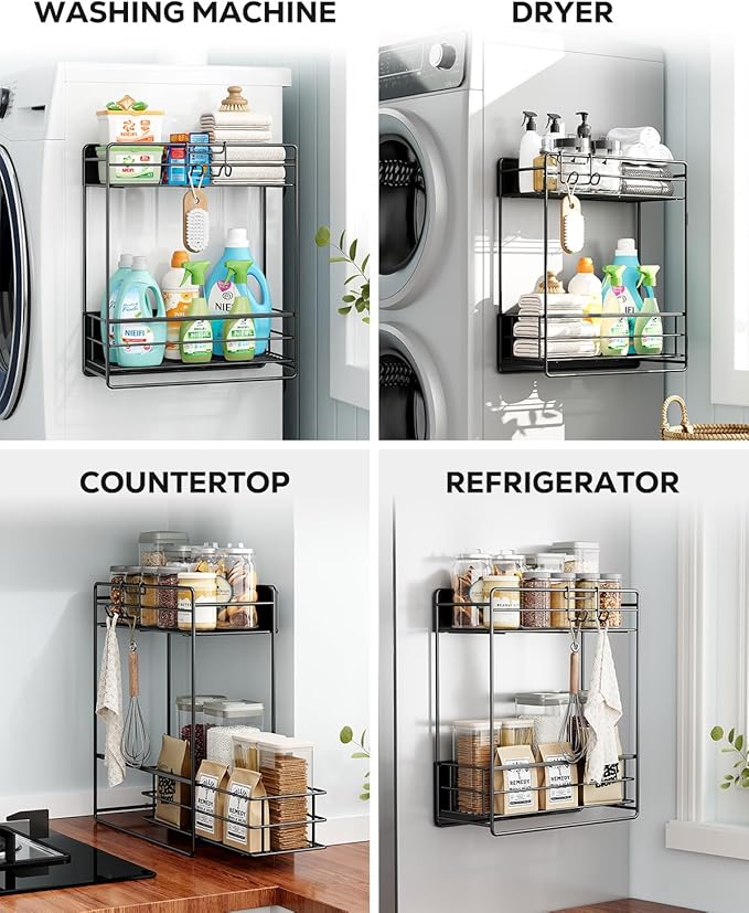 Nieifi Magnetic Shelves for Washing Machine, Heavy Duty, 2 Tier Magnetic Laundry Organizer, Dryer Sheet Holder for Laundry Room Storage, Black