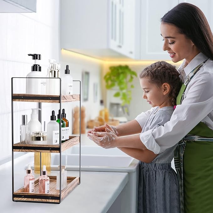 Giftacity 3-Tier Countertop Organizer for Bathroom Counter Stylish Wood Bathroom Vanity Organizer Shelf Storage - The Perfect Addition to Your Counter Decor