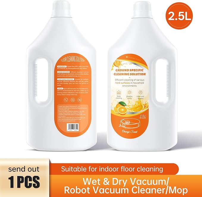 2.5L Floor Cleaning Solution Compatible with Roborock/Eufy/iRobot/Ecovacs/Dreame/Shark, Fragrance Deodorization, Deep Cleans for Multiple Hard Floors (2.5 Liter, 【Sweet Orange】)