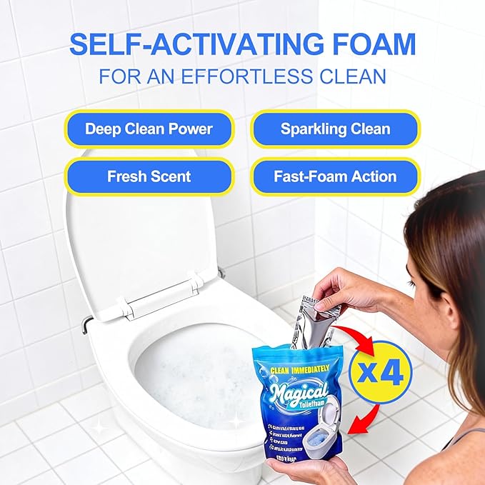 Foaming Toilet Bowl Cleaner Powder: Self-Activating Foam Toilet Cleaner for Deep Cleaning - Stain Remover for Bathroom (400g)