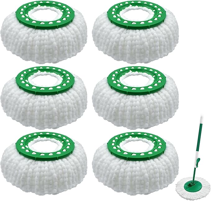6 Pack Mop Head Replacement for Libman Tornado Spin Mop Reusable Microfiber Spin Mop Heads Refill for Libman Tornado Spin Mop System, Easy to Replace and Machine Washable (White, 6 Pack)