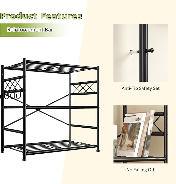 Durayloly 3Tier Storage Shelves Metal Shelving Unit Organizer,Adjustable Wire Shelving Rack Pantry Kitchen with Hooks,Shelves for Laundry,Office and Bathroom closet shelves 23.6" W x 13.8" D x 30.9" H
