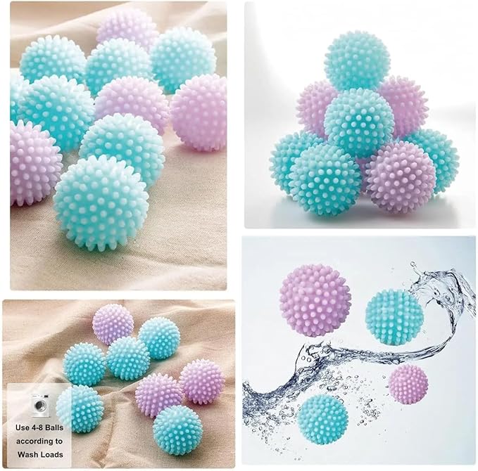 Reusable Laundry Dryer Balls, Pink Plastic Anti-Static Fabric Softener, Reduces Wrinkles, Sustainable Cleaning Supplies, Essential Washing & Drying Aid for Soft, 6 Pack, 2.36 in (Pink)