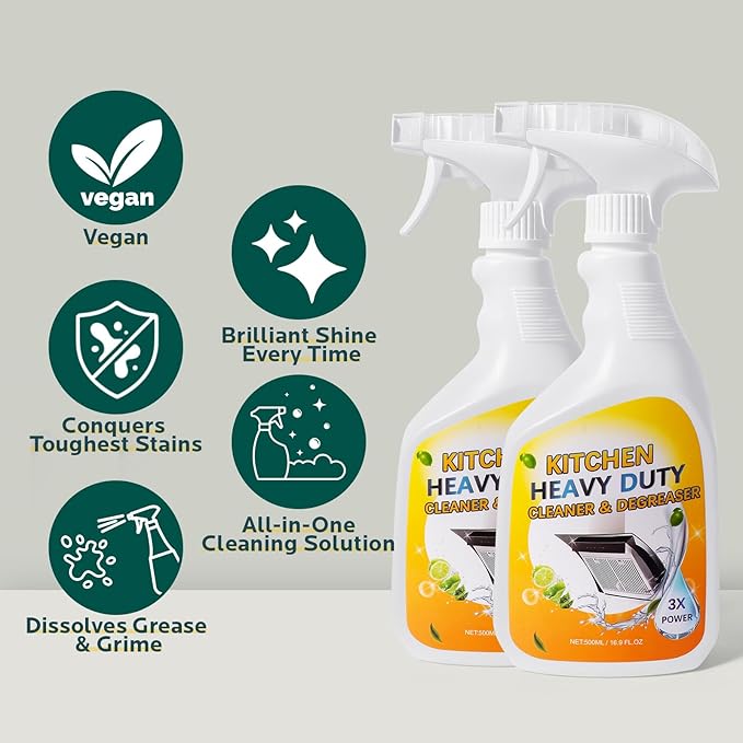 2 Pack Clean Up Kitchen Oil Stains Spray: Foam Cleaner Spray Cuts Through Baked-On Grease on Ovens Stove Tops Grills - Heavy Duty Kitchen Degreaser & Cleaner for Multi-Surface Cookware & Countertop