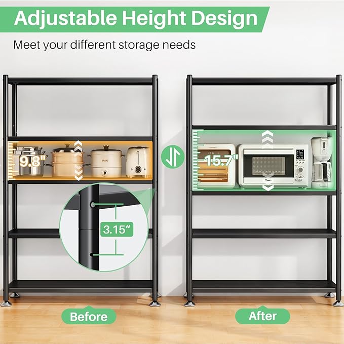 PXRACK Metal Shelving for Storage, 5 Tier Adjustable Kitchen Storage Shelves with Wheels, Shelving Unit Bookshelf Utility Shelf Metal Storage Rack for Garage Pantry Closet Laundry, 35.8"x13"x59.65"