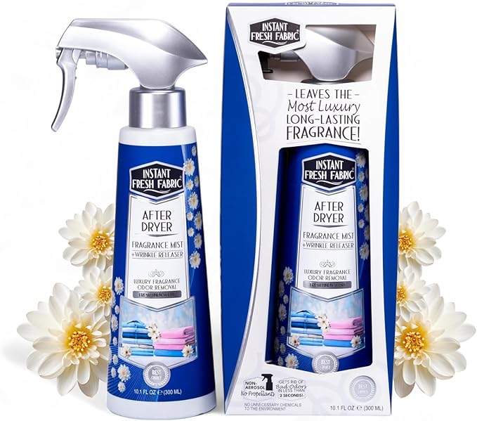 After Dryer Fabric Freshener & Wrinkle Release Spray - For Clothes & Laundry - Luxury Fragrance Odor Remover & Wrinkle Releaser - For Home & Travel - Fresh Linen Scent - 10.1 fl oz.