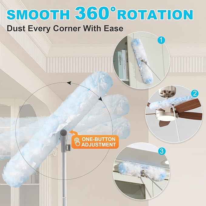 JOYMOOP 6 ft Extendable Duster Handle with 24 Heavy Refills, Compatible with Swiffer Duster Refills, Disposable Microfiber Dusting Pads for Home Cleaning, Ceiling, Fan, Window, Hard-to-Reach Areas
