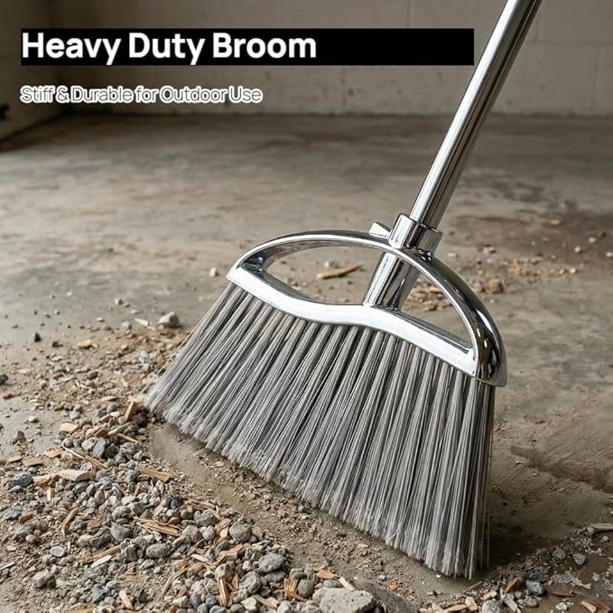 Outdoor Stiff Bristles Angle Broom Heavy Duty Sweeping Patio Broom with Long Handle for Garage Garden Commercial and Industrial
