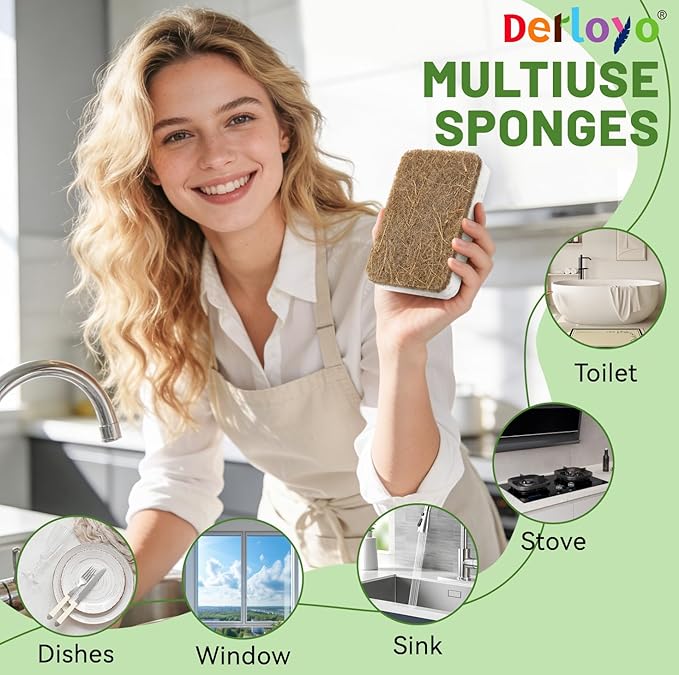 12 Count Plant-Based Kitchen Sponges, Compostable Cellulose Sponge, Biodegradable Sponges for Dishes, Non-Scratch Cleaning Sponges for Kitchen, Bathroom, Household Cleaning