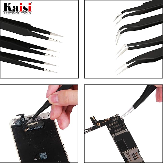 Kaisi 13 PCS Precision Tweezers Set Anti-Static ESD Tweezers Kit with 13 Precision Non-Magnetic Stainless Steel Tweezers With tweezers storage bag