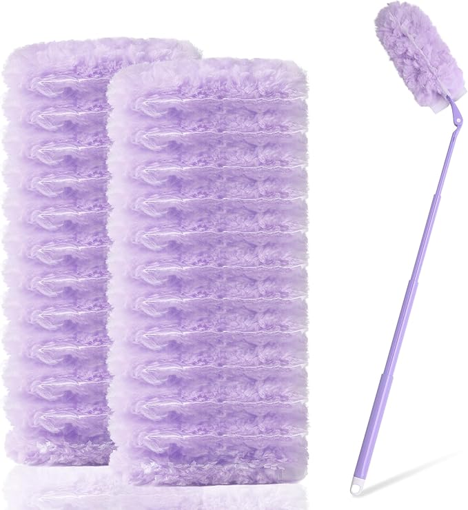 JOYMOOP Scented Telescopic Duster kit, 3FT Extendable Handle (Purple) + 24 Purple Refills for Swiffer Feather Duster,Easy Cleaning for Ceilings, Ceiling Fans, Blinds, Vents & Shelves