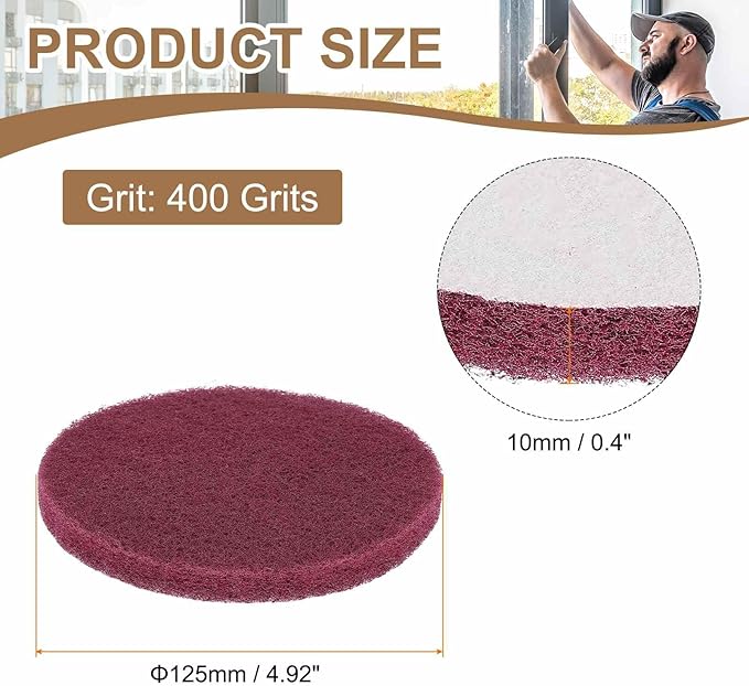 HARFINGTON 24pcs Scrubber Scouring Pads 400 Grits 5 Inch Drill Power Brush Hoop and Loop Surface Conditioning Disc Drill Scuffing Disc Scrub Pads for Home Kitchen Cleaning, Red