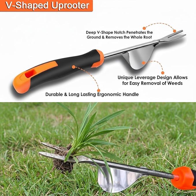 Weed Puller Tool, 3 Pack Hand Weeder Tool, Stainless Steel Dandelion Remover for Lawn Care, 4 Teeth Manual Crack Weeder, L-Shaped Weeding Tool with Ergonomic Handle for Garden, Flower Beds, Patio