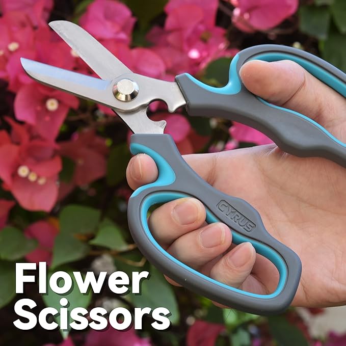CYRUS Flower Scissors Floral Shears for Cutting Flowers,Garden Shears with Integrated Stab Remover,Florist Cutters Rose Snips,Blue