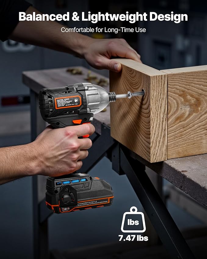 VEVOR Impact Driver, 1/4 Inch, 2800 RPM Max Speed, 20 V Brushless Motor, Electric Cordless Impact Driver Kit with Battery and Charger, 20 Bits, LED Work Light, for Furniture, Electrical, Home Repairs