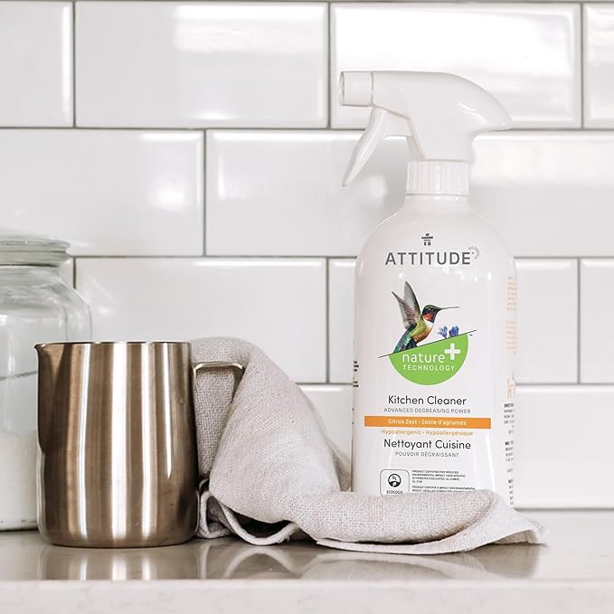 ATTITUDE Kitchen Cleaner Spray, EWG Verified, Degreaser Spray to Cut Grease & Grime, Plant-Based & Vegan, Citrus Zest Scent, 27.1 Fl Oz