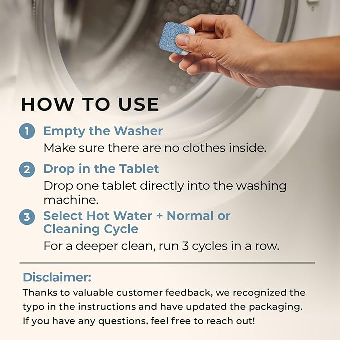 Washing Machine Cleaner Tablets – Deep Clean Washer Descale, Laundry Tub Cleaning Solution, Smell Fresh, Eliminates Buildup & Dirt, For Front & Top Load Washers, Easy-to-Use, 6 Pack, unscented