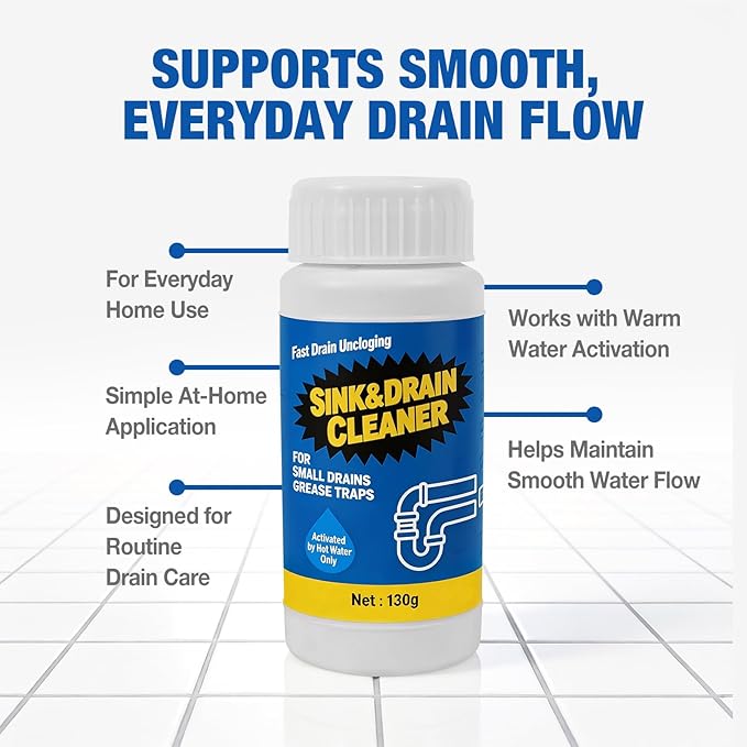 Sink Drain Cleaner Powder: Household Drain Clog Remover for Sink Shower Tub Kitchen Bathroom Pipes Floor Drains - Easy-to-Use Home Unclogging Opener (4 Pack)