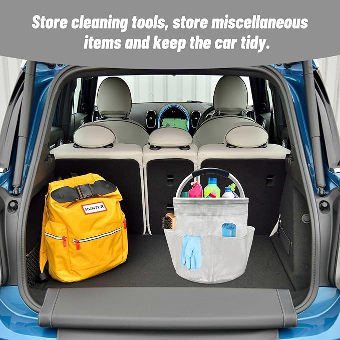 Qivine 17L Cleaning Caddy with Handle, Cleaning Supply Caddy, Foldable Tool Bag Cleaning Products Organizer, Portable Cleaning Bucket Caddy for Cleaning Supplies (Clear)