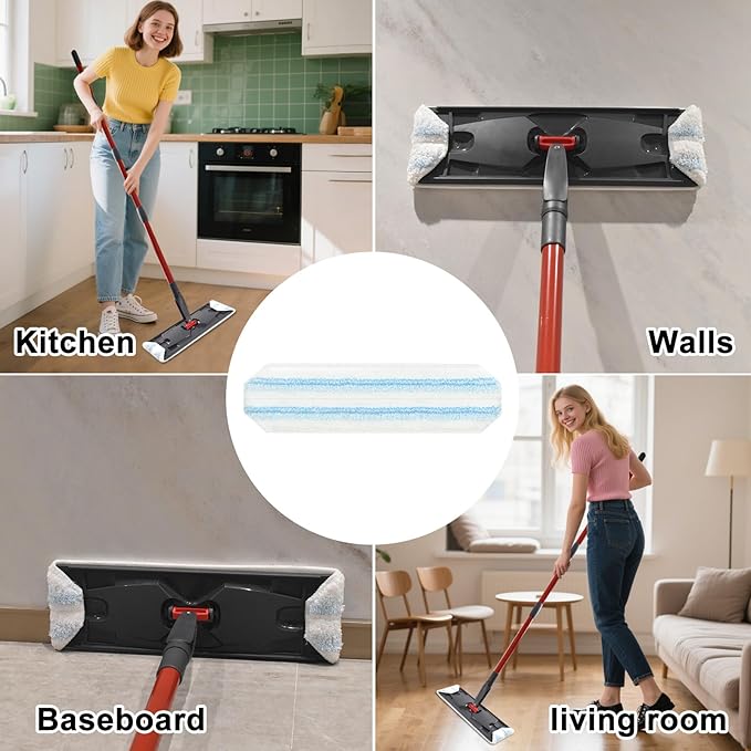 Mop Pads Replacements Compatible with O Cedar H2prO Flat Mop System Microfiber Mop Replacement Heads for O-Cedar/Vileda H2prO Flat Floor Mop, Washable & Reusable Pad Refills for Deep Cleaning, 4 Pack
