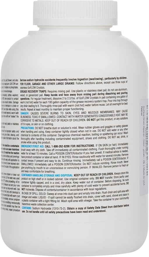 GoFlow Drain Cleaner Granules - 2 Pound Tub | Odorless Non-Acid Lye Crystal Cleaners That Work - Best Stinky Pipe Opener | Battle-Tested Drain Clear Granules - Made In USA