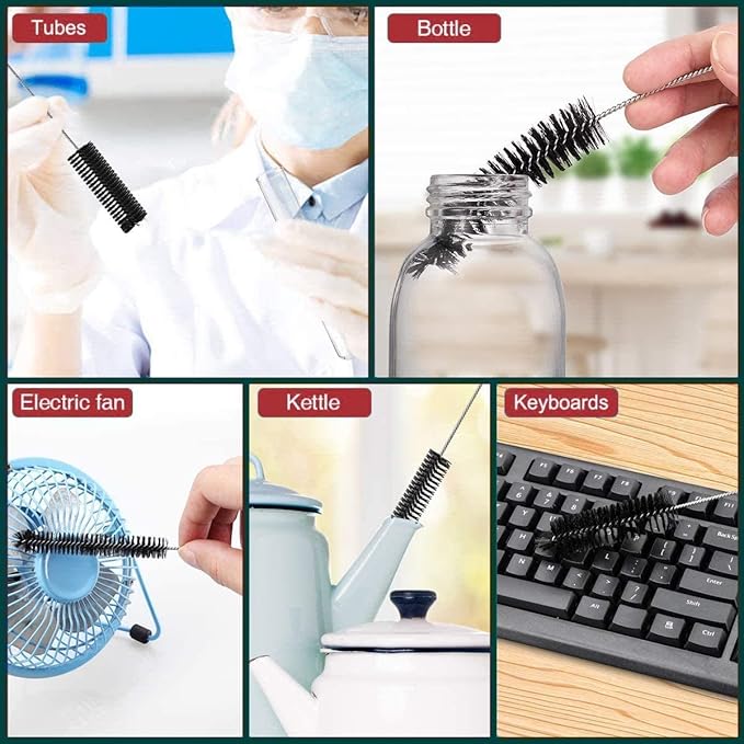 Long Straw Brush Cleaner (10 Pack), Flexible Nylon Tube Cleaning Brushes with 0.4" Bristles, Rust-Proof Stainless Steel Wire Washer for Reusable Tumblers, Sports Bottles & Pipes (10 Inch)