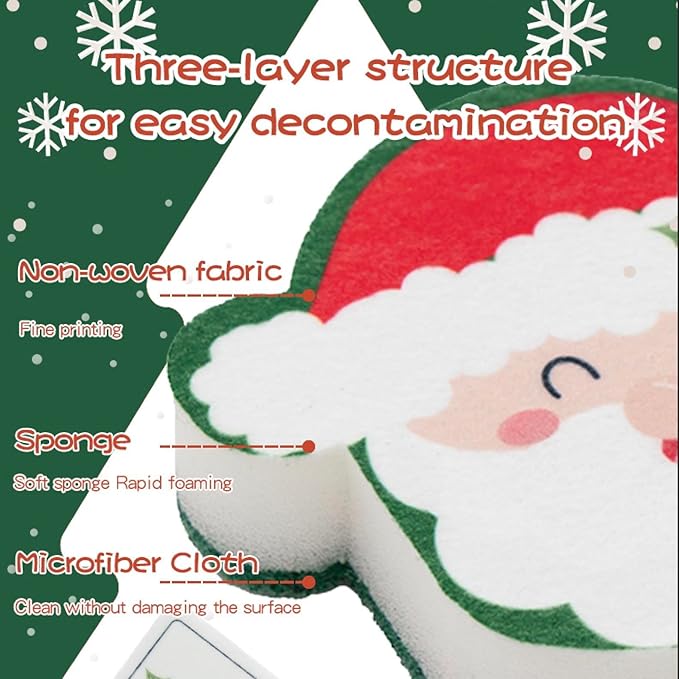 Cartoon Christmas Kitchen Sponges Reusable, Dish Sponge for Washing Dishes,Heavy Duty Scrub Sponge,Double-Side Design, Durable & Long-Lasting with Hign Density Sponge,4pack (Christmas sponges)