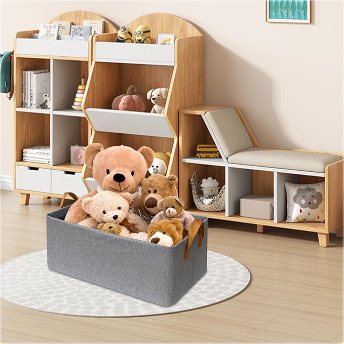 SNWDN 4 Pack Closet Cloth Storage Bins for Shelves,Medium Storage Baskets for Shelves, Fabric Bins for Closet organization with Handles（ Gray 15''L x 10''W x 8''H）