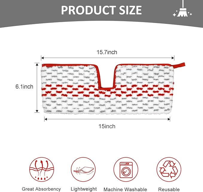 Microfiber Spray Mop Pads Compatible with Oceda ProMist MAX, Dual-Action Washable Flip Mop Pads Replacement for Dry Wet Floor Cleaning, 3 Packs Red