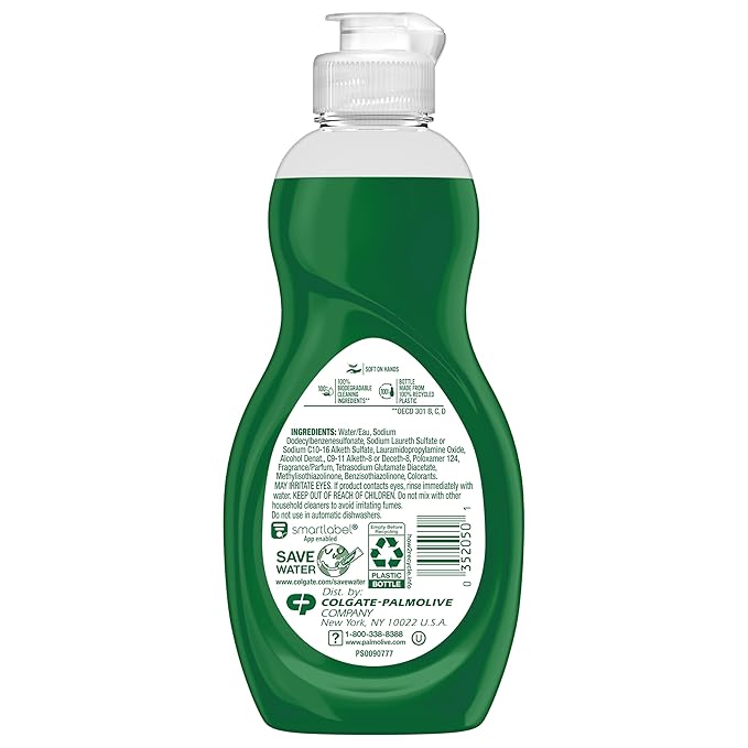 Palmolive Ultra Strength Liquid Dish Soap, Cuts Grease and Grime, No Soaking Needed, Powerful on Plastics, Dishwashing Liquid, 9.7 fl oz Bottle