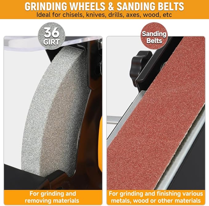 Hoteche 6" Bench Grinder & 2" x 27" Belt Sander Combo - 250W Dual Power Tool for Metal/Wood Grinding, Sharpening & Sanding