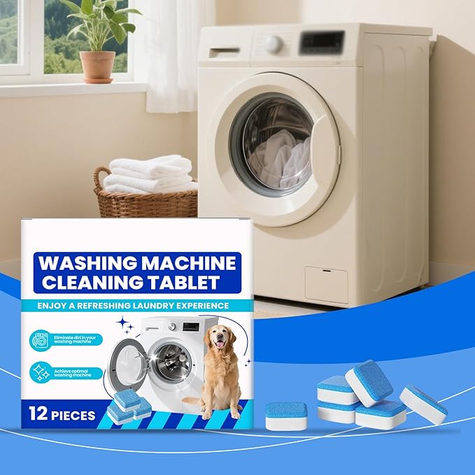 Eco-Friendly Washing Machine Cleaner, 12 Pack Washing Machine Deep Cleaner Tablets, Remove Stubborn Pet Hair, Septic Safe, Compatible with HE, Top & Front Load Washers (2PCS)