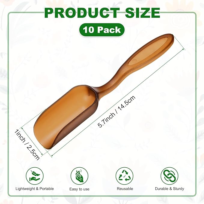 10-Pack Mini Gardening Shovel Spoons, Plastic Garden Soil Scoops for Cultivation Digging Transplanting/Flower Planting/Plant Succulent, Colorful Small Gardening Tools [Brown]