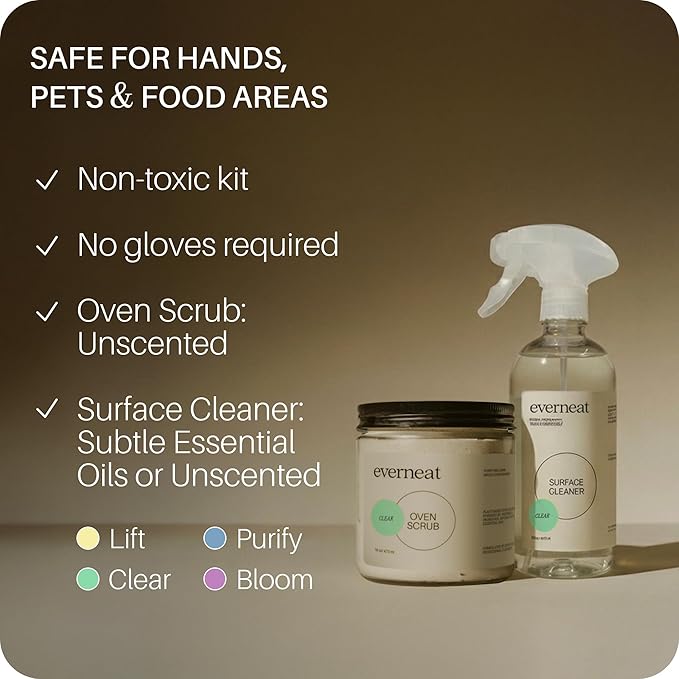 Everneat Oven Cleaning Kit: Natural Oven Cleaner and Kitchen Cleaner | Heavy Duty | Grill, Stovetop, Rack | Fume-free | Non-toxic | Safe to Clean All Ovens (Unscented) | Refillable Glass Jar & Bottle